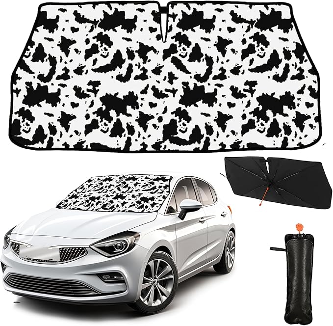 CHILL·TEK Funny Car Windshield Sun Shade Umbrella, Cows Print Car Sun Shade Umbrella, Block UV Rays Heat Foldable Windshield Umbrella Sun Visor Protector - Keep Vehicle Cool for Cars SUV by CHILL%C2%B7TEK