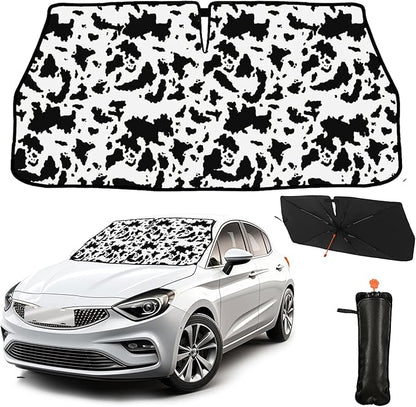 CHILL·TEK Funny Car Windshield Sun Shade Umbrella, Cows Print Car Sun Shade Umbrella, Block UV Rays Heat Foldable Windshield Umbrella Sun Visor Protector - Keep Vehicle Cool for Cars SUV by CHILL%C2%B7TEK