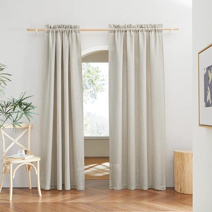 RYB HOME Flax Linen Textured Curtains Semi Sheer Curtains & Drapes Tightly Woven UV Rays Protected Drapery for Room Divider, Party, Lobby Sliding Door, 52 Wide by 120 inch Long, 2 Panels Set, Angora - Image 7