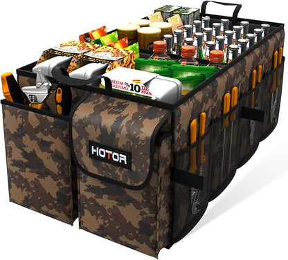 HOTOR Trunk Organizer - Foldable Car Organizer for SUVs & Sedans Storage | Sturdy Car Organization for Men & Women, Car Accessories, Tools, Brown Camouflage, 2 Compartments, 21.3" x 12.6" x 10.6" - Image 2