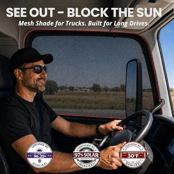 XXXXL/Truck Side Window Sun Shade (8 Sizes) - Sretch-to-Fit Up to H:32” x W:51" Windows Range. Front or Rear Slip-On Screens for Sun, Heat, Bugs & Privacy Protection, 2-Pack by Qualizzi® - Image 2