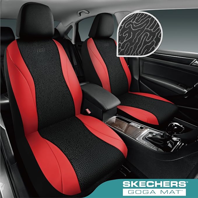 Skechers Car Seat Covers,Leather Seat Covers with GOGA Mat Technology,Waterproof Car Seat Covers Full Sets,Airbag Compatible,Comfort Universal Fit for Most Cars,Vans,Trucks,SUVs,Red - Image 2