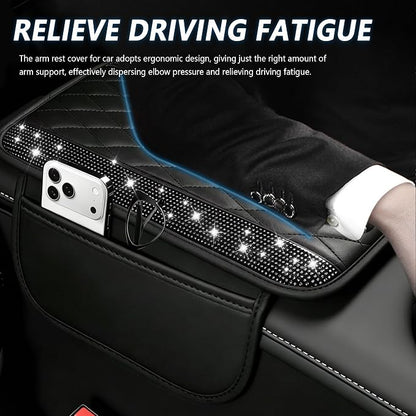 Stacool Upgraded Car Center Console Cover with Rhinestones,Microfiber Leather Car Armrest Cover Cushion with 2 Storage Bags,Universal Cars Armrest Storage Box as Cars Interior Accessories - Image 4