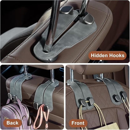 CoBak Purse Hook for Car - Universal Premium Stitched Leather and Aluminum-Magnesium Alloy Double Car Seat Back Storage Hook for Purses, Handbags, Bags (2 Pack),Gray - Image 5
