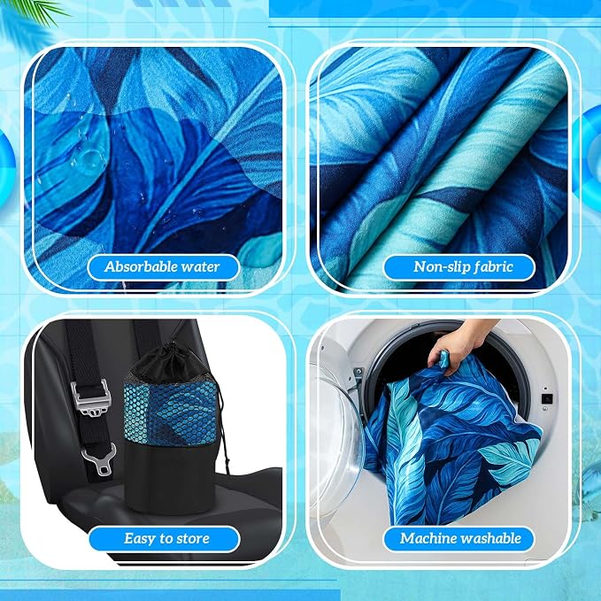 Hahafelt 2 Pack Car Seat Towel Cover with Storage Bag, Blue Leaves | 63 x 32 in Car Towel Seat Cover Non Slip Waterproof, Gym Workout Swimming Running, Machine Washable Sweat Absorbent Protector - Image 3