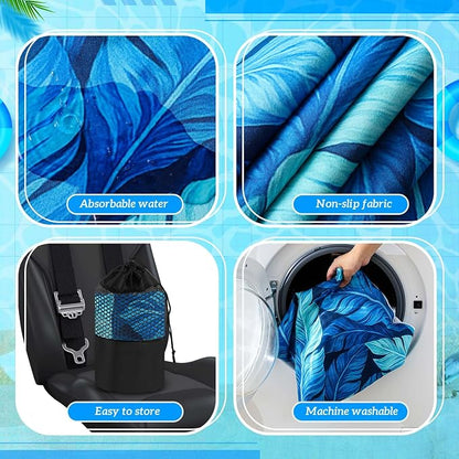Hahafelt 2 Pack Car Seat Towel Cover with Storage Bag, Blue Leaves | 63 x 32 in Car Towel Seat Cover Non Slip Waterproof, Gym Workout Swimming Running, Machine Washable Sweat Absorbent Protector - Image 3
