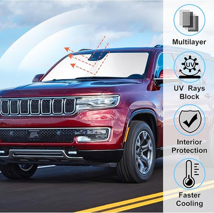 Windshield Sun Shade Sunshade for 2022-2025 2026 Jeep Wagoneer | Full covered for windshield, Foldable & Durable, Block UV Rays, Reduce Heat, Easy to install, Keeps Car Cooler - Image 2