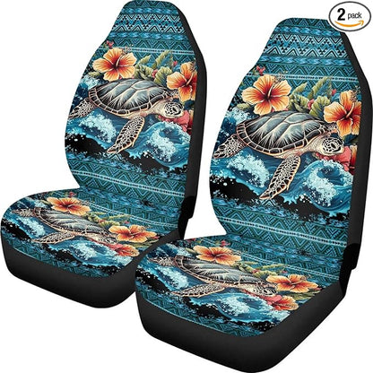 Hawaii Hibiscus Turtle Car Seat Cover Front Seats Only,Aztec Premium Polyester Seat Covers Anti-Slip Saddle Blanket Cushion Cover for Cars Trucks and SUVs by TOADDMOS