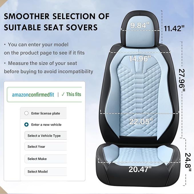 Coverado Leather Seat Covers, Car Seat Covers Full Set, Waterproof Nappa Leather Car Seat Cover, Car Seat Protectors 5 Seats, Black & Blue Automotive Seat Covers Fit for Most Cars Trucks - Image 7