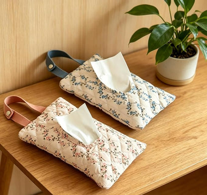 Portable Quilted Floral Tissue Holder – Hanging Fabric Tissue Box Cover with Strap, Reusable Tissue Dispenser for Baby Stroller, Car, Bedroom, Kitchen, Office & Travel,10.2 X 5.9 Inch (Pink) - Image 8