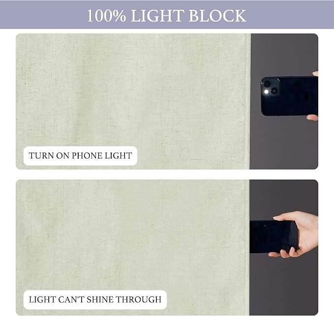 RYB HOME Natural Linen Textured French Door Window Curtains 100% Blackout | Self Adhesive, Thermal Insulated Privacy Energy Saving, Shades for Nursery Office Patio Glass Door, W26 x L72, 1 Panel - Image 4