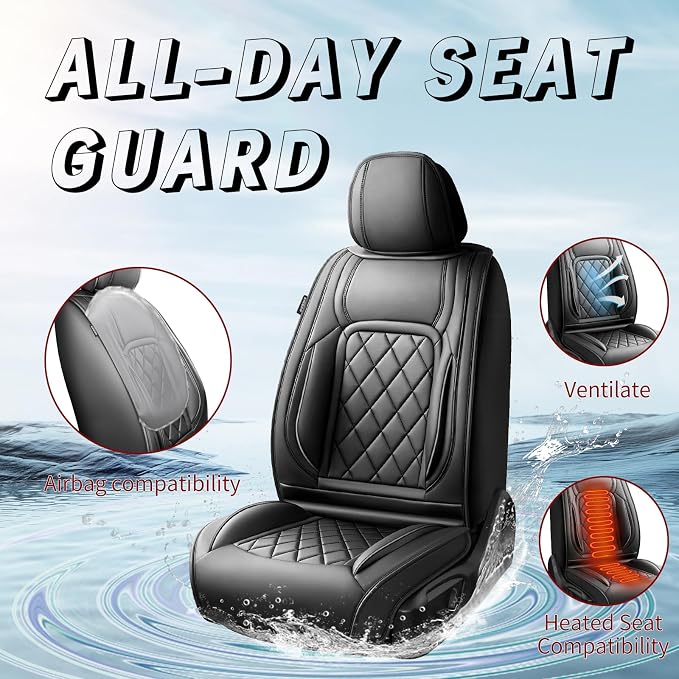 Fit Highlander Premium Leather Car Seat Covers for Toyota Highlander 2007-2025 2026 - Waterproof，Breathable，All-Weather Seat Cushion Protecto & Airbag Compatible, 2 Front Seat Black - Image 2