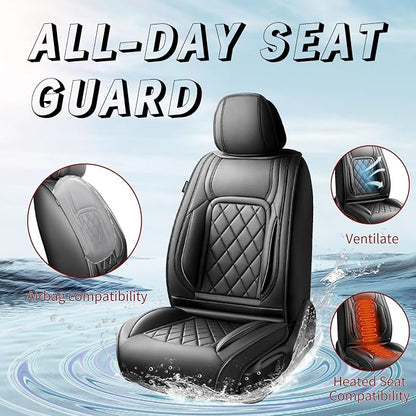Fit Highlander Premium Leather Car Seat Covers for Toyota Highlander 2007-2025 2026 - Waterproof，Breathable，All-Weather Seat Cushion Protecto & Airbag Compatible, 2 Front Seat Black - Image 2