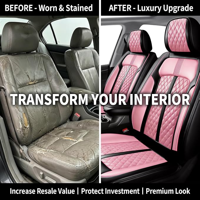 Fit Accent Seat Covers Custom Fit for Hyundai Accent 2006-2026, Front Pair | Premium Leather Full Coverage Protectors, Waterproof, Breathable, Scratch Resistant, Easy Wipe, Airbag Compatible, Black+Pink - Image 4