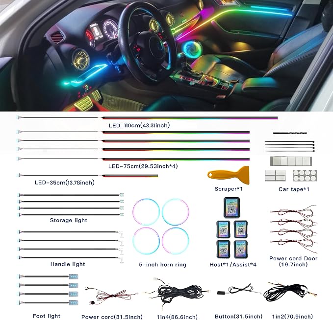 KENANEK Ambient Lighting Car Interior LED Strip Lights 22-in-1, 175” Acrylic Multi-Color Car Ambient Lighting Kit with Music Sync, APP Control, Interior LED Lighting for Cars SUVs Trucks - Image 3