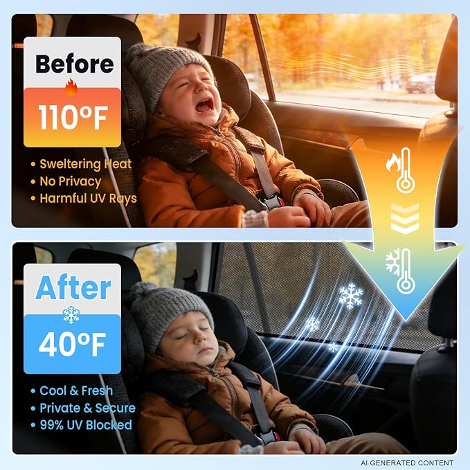 KUST Car Window Shades for 2019-2024 Toyota RAV4 Accessories, Breathable Mesh Magnetic Window Covers, Rear Back Side Window Sun Shades UV Block Privacy Protection for Baby Camping Napping 2PCS - Image 4