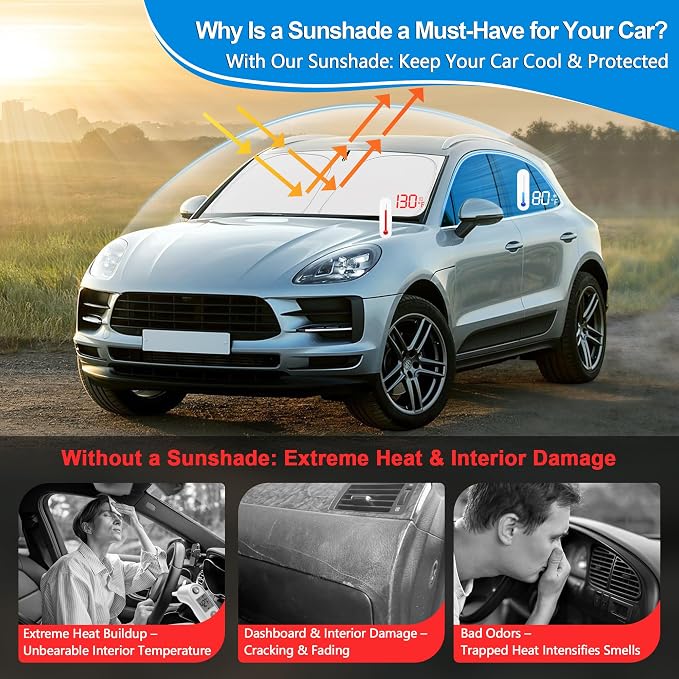 Windshield Sun Shade for 2020-2025 Lincoln Corsair Accessories, Foldable Window Sunshade Sun Visor Protector, Front Windshield Sunshade Sun Shield Blocks UV Rays Heat - Image 4