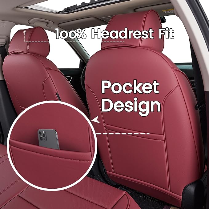HKZ Custom Fit Civic Seat Cover Full Set for 11th Gen Honda Civic 4 Door (Hatchback Sport 2022-2026)&(Hatchback LX 2022-2024) 5-Seats Full Set,Leather Seat Protector(Burgundy) - Image 4