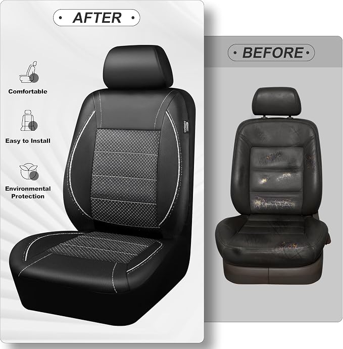 CAR PASS Piping PU Leather Car Seat Cover Full Set, Inside Zipper Design and Reserved Opening Holes, Airbag Compatible,Universal FIT for Car, SUVs,Van,Trucks（Full Set, Black & Silver - Image 6