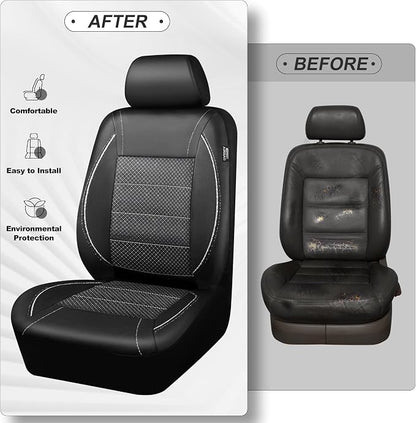 CAR PASS Piping PU Leather Car Seat Cover Full Set, Inside Zipper Design and Reserved Opening Holes, Airbag Compatible,Universal FIT for Car, SUVs,Van,Trucks（Full Set, Black & Silver - Image 6