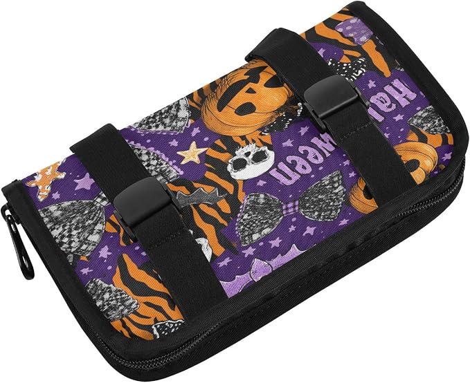 Car Tissue Holder Car Napkin Holder Car Tissue Box Dispenser Storage Case Sun Visor Mask Holder with Adjustable Straps Reusable Refillable Halloween Tiger Stripe Purple Orange - Image 2