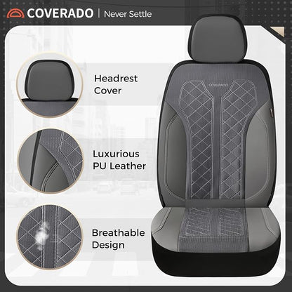 Coverado Automotive Seat Covers Full Set, Luxury Car Seat Covers, Gray Seat Covers, Mesh Design, Driver Seat Protectors, Universal Fit for SUVs, Trucks, Sedans - Image 7