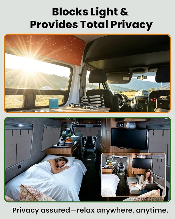 MELIPRON Crew Window Cover Fit for Mercedes Sprinter 170"/170" ext | NCV3 & VS30 2007-2026, 2 Folding Ventilation Panels, Magnetic Insulated Blackout Privacy Shade for Campers & Van Lifers, Gray - Image 4