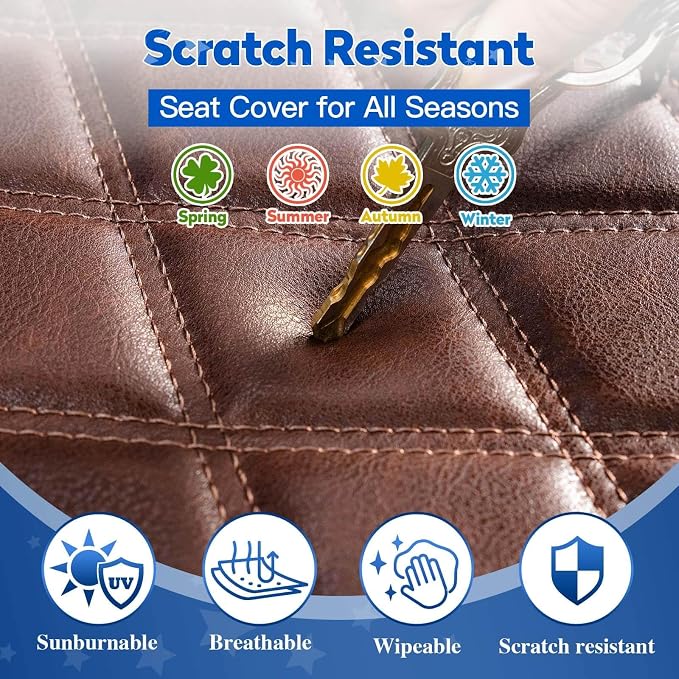 NOKINS Golf Cart Seat Covers 4 Piece Fits EZGO TXT 1994-2013/RXV 2008 up | Front and Rear Seat Vinyl Covers, Golf Cart Accessories, No Staples(Brown Brown 8438) - Image 6