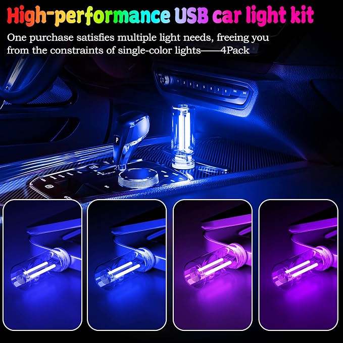 4 PCS USB Touch Dimmable Retro Glass Bottle Car Night Light | Portable design, 2 Blue & 2 Purple, fits car interior, bedroom, hallway, indoor outdoor decor - Image 2