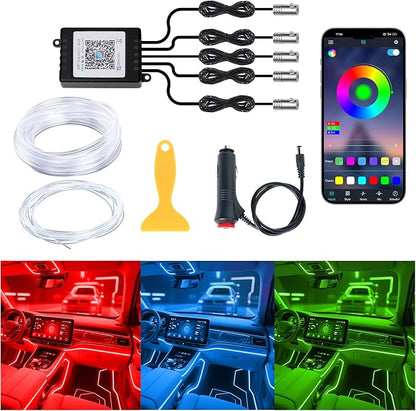 Interior Car LED Lights, 5 in 1 RGB Ambient Lighting Kit with 236" Fiber Optic, 16 Million Colors, APP Control, Music Sync Car Neon Lights for Cars, Trucks, SUVs by LIGREL
