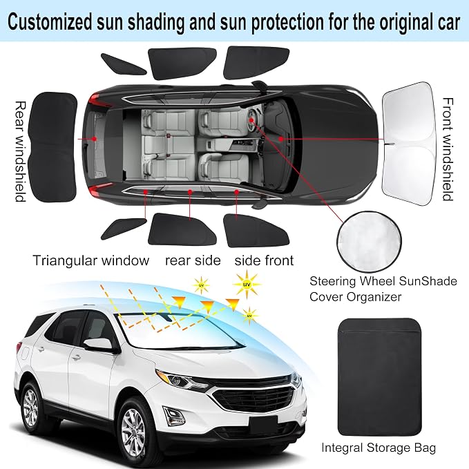 TINGLU Window Shades for Chevrolet/Chevy Equinox 2018-2024 Accessories Car Side Full Windows Rear Triangular Windshield Sun Shade Sun UV Rays & Privacy Protection for Camping,Napping,and Relaxing 8PCS - Image 3
