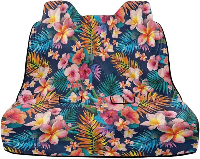 Tropical Hibiscus Plumeria Palm Leaves Pattern Bench Car Seat Cover Protector Waterproof Heavy-Duty Nonslip Pet Car Seat Cover for Dogs with Universal Size Fits for Vehicles Trucks SUV - Image 2