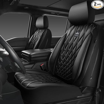 CAR PASS Piping Luxury Faux PU Leather Two Front Car Seat Covers, Waterproof Anti Slip Seat Covers Compatible with Front Seat Armrests,Universal Fit for Suvs,Vans,Trucks, Airbag Compatible(All Black) by CARPASS