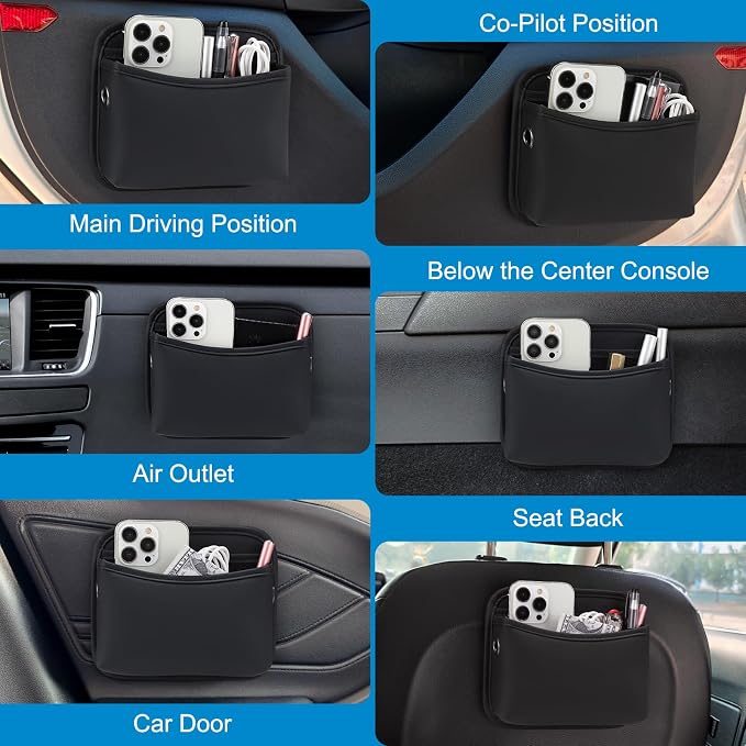 Accmor Car Seat Side Pocket Organizer, PU Leather Pouch Bag for Car Seat, Door, Window, Console, Registration Wallet Cards Trash Phone Sunglasses Holder Pocket for Auto - Image 6