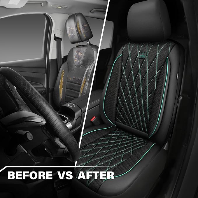 CAR PASS Thick Foam 3D Air Mesh Leather Car Seat Covers Front Seats Only, Breathable Premuim Leather Two Front Seat Cover, Airbag Compatible Universal Fit for 95% Sedan Van Truck SUV,Black and Mint - Image 6