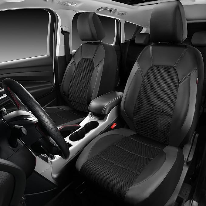 CAR PASS Leather Seat Covers, Automotive Sport Car Seat Cover Super 5mm Composite Sponge Inside, Airbag Compatible Universal Fits Most Cars, SUVs, Trucks and Vans (Full Set,Black & Gray) - Image 3