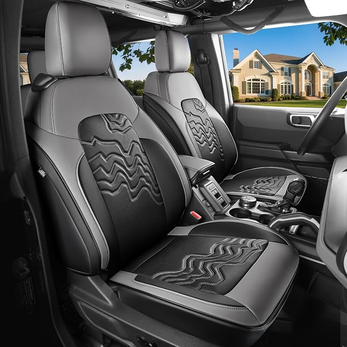 Red Rain Leather Seat Cover Customized Fit for 2021-2026 Ford Bronco 2 Door | Waterproof Leather Full Coverage SUV Seat Covers Black and Gray Auto Interior Protector (Bronco 2Door-Black+Black) by RedRain
