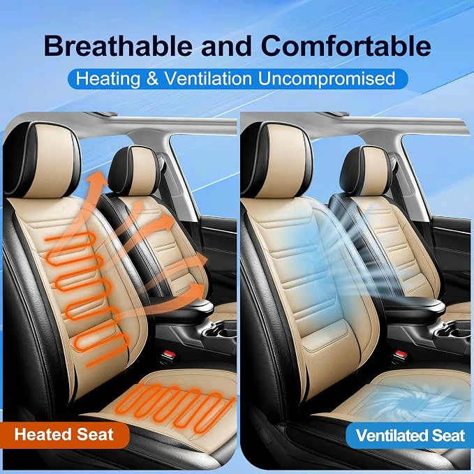Fit Accent Seat Covers Custom Fit for Hyundai Accent 2006-2026, Front Pair | Premium Leather Full Coverage Protector, Waterproof, Breathable, Scratch Resistant, Easy Wipe, Airbag Compatible, Black+Beige - Image 4