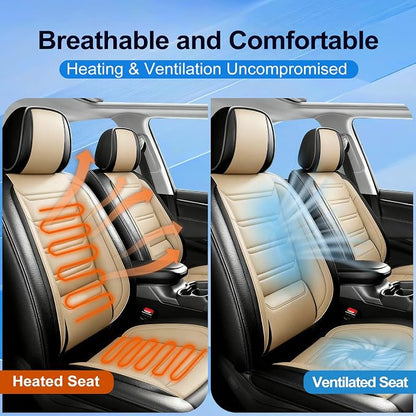 Fit Compass Seat Covers Custom Fit for Jeep Compass 2007-2026, Front Pair | Premium Leather Full Coverage Protector, Waterproof, Breathable, Scratch Resistant, Easy Wipe, Airbag Compatible, Black+Beige - Image 4