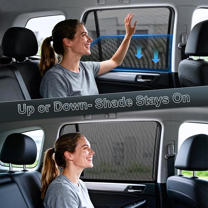 PEYOU Car Window Shades for Baby 2 Pack, Stretchable & Breathable Spandex Rear Side Car Sun Shade for Camping, Blocks UV Rays & Sun Glare for Kids/Adults/Pets - 44.9"X25.6" Fits 99% Cars - Image 3