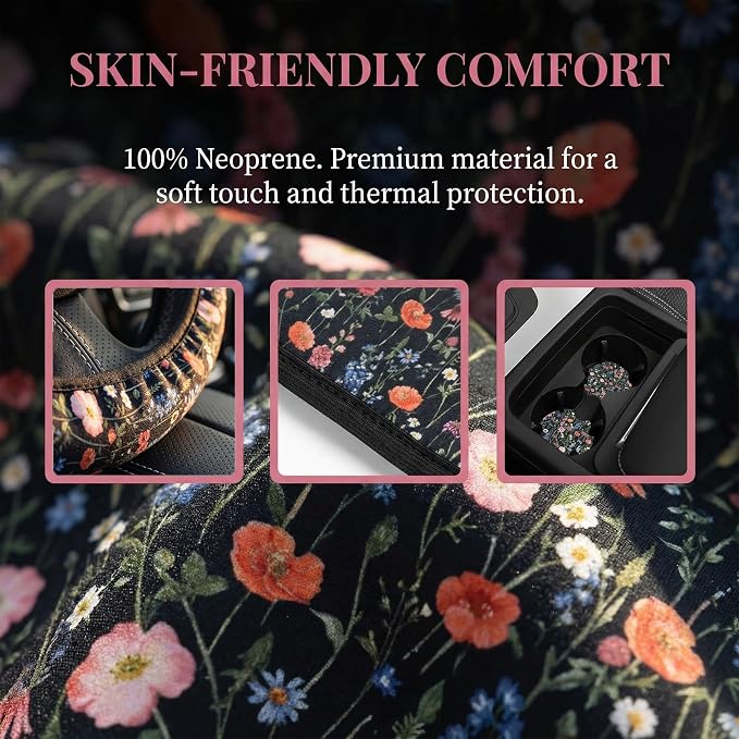 Wildflower Car Steering Wheel Cover 15 in, 2 Cute Floral Car Coasters | Multicolor Anti-Slip Breathable softness elasticity Universal Suitable for Men Women - Image 5