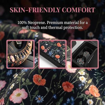 Wildflower Car Steering Wheel Cover 15 in, 2 Cute Floral Car Coasters | Multicolor Anti-Slip Breathable softness elasticity Universal Suitable for Men Women - Image 5