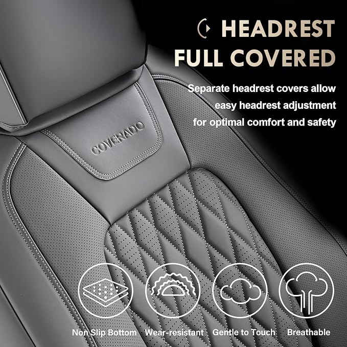 Coverado Leather Seat Covers Full Set Fit for Ford F150 F250 F350 F450, Waterproof Ford F150 Truck Seat Covers Fit for 2015-2026 F150 and 2017-2026 F250 F350 F450 (Gray) - Image 5