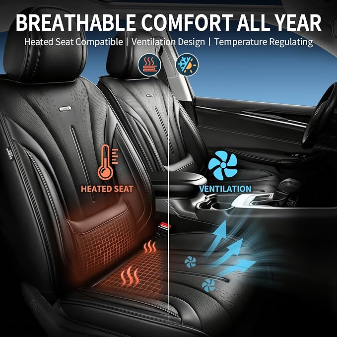 Fit CX-90 Seat Covers Custom Fit for Mazda CX-90 2024-2026, Front Pair | Premium Leather Full Coverage Protectors, Waterproof, Breathable, Scratch Resistant, Easy Wipe, Airbag Compatible, Black - Image 5