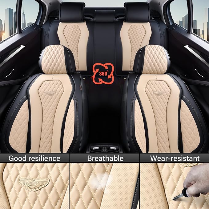 Coverado Automotive Seat Covers Front Seats, Seat Covers 2 Pack, Beige Car Seat Cover, Waterproof Auto Seat Covers, Car Seat Cushion, Front Car Seat Covers Leather Car Seat Protector Fit for Most Cars - Image 5