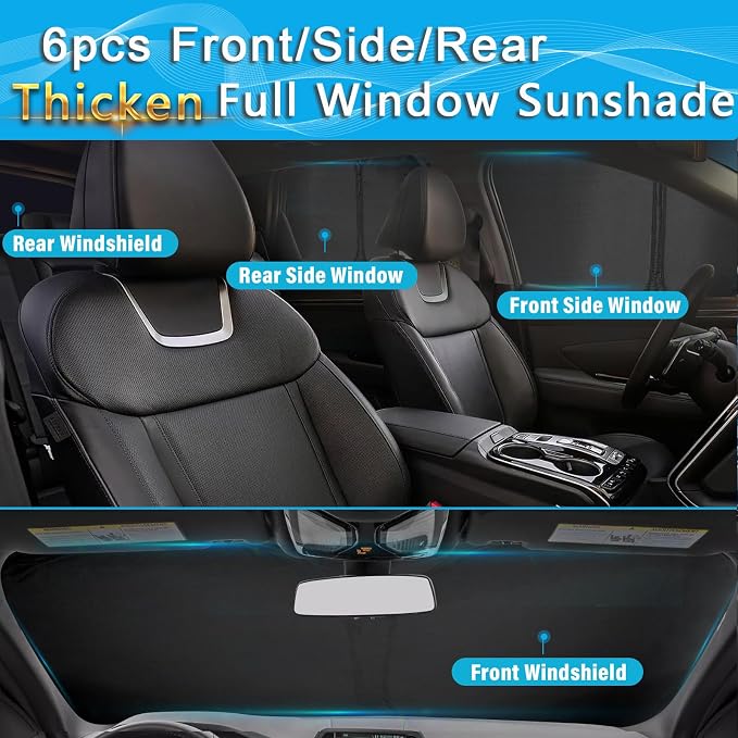KMF 6pcs Sun Shades for Nissan Altima 2019-2025 2026 Accessories, Thicken Full Window Car Window Covers Sunshade for Windshield Side Rear, UV Block and Privacy Blackout for Car Camping Outdoor - Image 6