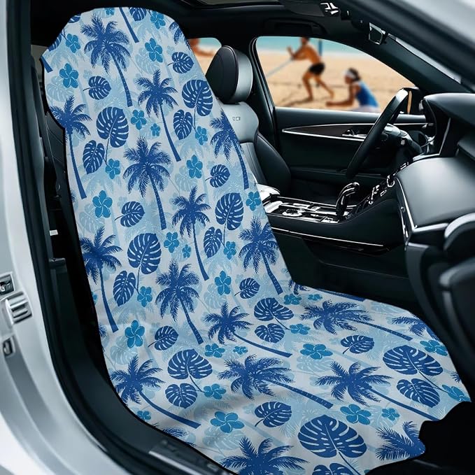 Palm Tree Print Car Seat Towel Cover Auto Front Seat Towel Cover | Sweat Seat Cover Protector with Storage Bag Hawaiian Palm Trees Print Car Interior Accessories Beach Yoga Swimming Towels - Image 2
