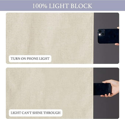 RYB HOME 100% Blackout Curtains Sidelight Window, Linen Textured | Linen Textured, Block Views, Privacy Sidelight Blids, For Glass Door School Office Nursery, W12 x L69, Beige, 1 Panel - Image 4