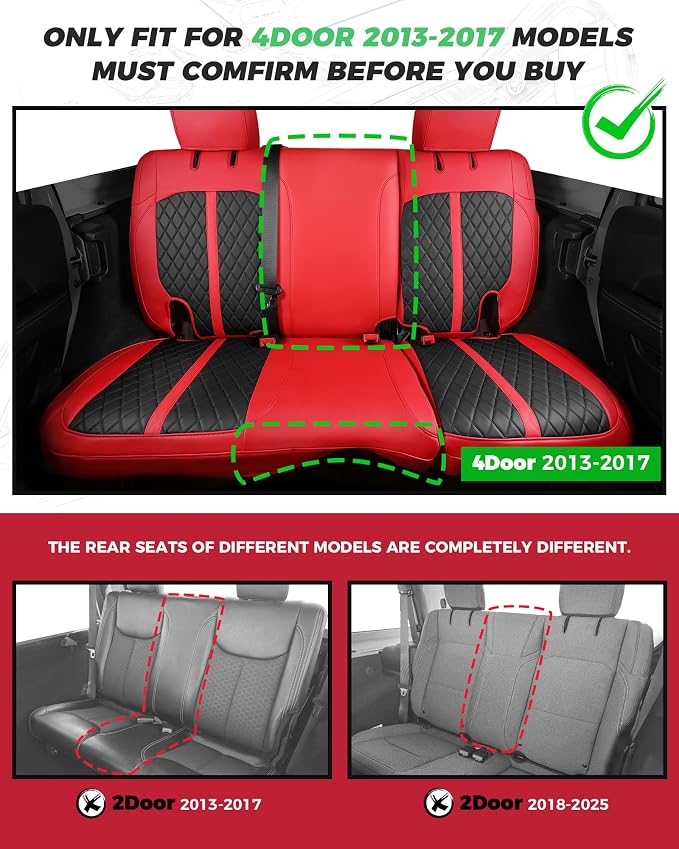 RIDEPOSH for Jeep Wrangler Leather Custom Car Seat Covers Full Set 4 Door | 2013-2017 JK, Luxury Accessories, Waterproof Protectors, 40/60 Spilt, Full Wrap, Durable, Back Organizer, Anti-slip, 5 Seats - Image 2