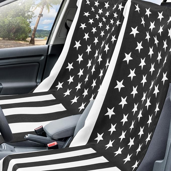 2 Pack Car Seat Towel Cover with Storage Bag, Black White American Flag | 63 x 32 in Car Towel Seat Cover Non Slip Waterproof, Gym Workout Swimming Running, Machine Washable Sweat Absorbent Protector - Image 4